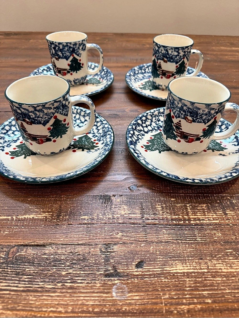 Folk Craft Christmas Snow Christmas Cups & Saucers Set
